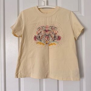 Cream embroidery and plant dying Graphic T-Shirt